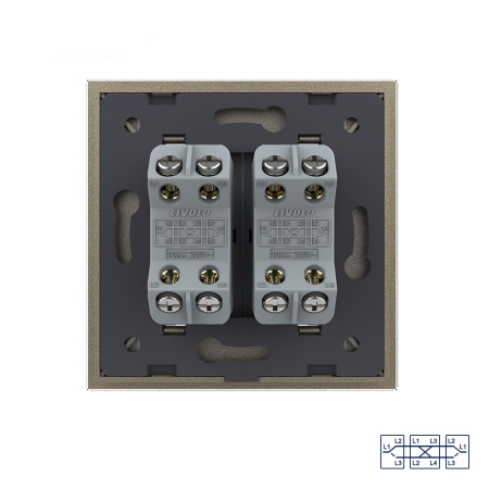 Двухклавишный перекрестный механический выключатель 1 пост, цвет шампань Livolo