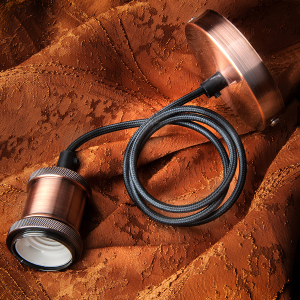 Патрон LOFT E27 подвесной с клеммой (ретро-провод ПВС 2x0.75, 1м) медь General