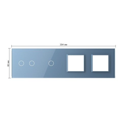 Панель для 2-х сенсорных выключателей и 2-х розеток, 3 клавиши (2+1), цвет синий, стекло Livolo фото 2