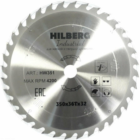 Диск пильный Industrial Дерево 350*32*36Т HW351 Hilberg