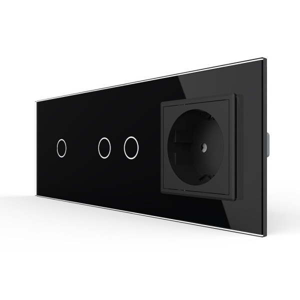 Сенсорный выключатель комб. на 3 линии 1 розетка 3 модуля Черный Livolo