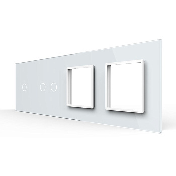 Панель для 2-х сенсорных выключателей и 2-х розеток, 3 клавиши (1+2), цвет белый, стекло Livolo
