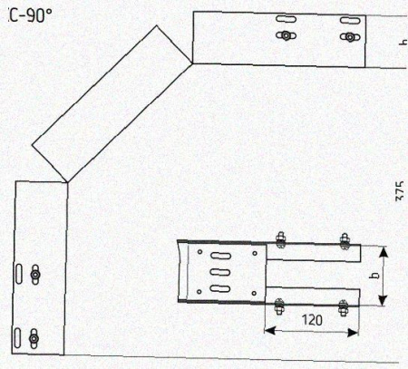 Лоток перфорированный КС 600х80-90 У3 для поворота трассы вниз на 90, окрашенный, S1,5