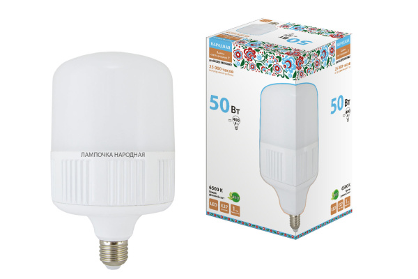 Лампа светодиодная T-50 Вт-230 В-6500 К–E27 (140x238 мм) Народная TDM