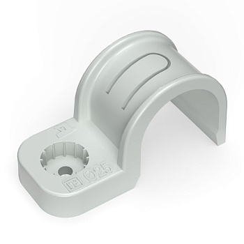 Крепеж-скоба пластиковая односторонняя для прямого монтажа атмосферостойкая серая в п/э d25 мм (50шт/450шт уп/кор) Промрукав