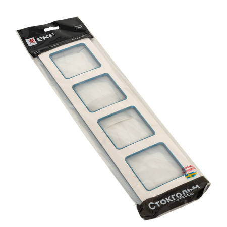 Стокгольм Рамка 4-местная белая с линией цвета синий EKF