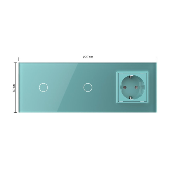 Сенсорный выключатель комбинированный на 2 линии 1 розетка 3 модуля Зеленый Livolo