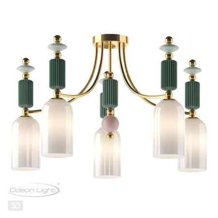 Люстра потолочная E14 5*40W CANDY золото/разноцветн./керамика/стекло ODEON LIGHT