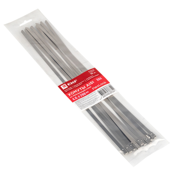 Хомут AISI 304 из нержавеющей стали, 4,6x290 (10 шт) FlexLock PROxima EKF