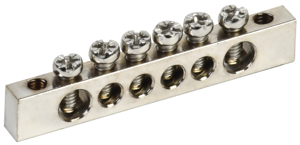 Шина PEN "земля-ноль" 6х9мм 6/2 с никелевым покрытием (6групп/крепеж по краям) IEK