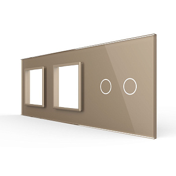 Панель для двух розеток и сенсорного выключателя, 2 клавиши, цвет золотой, стекло Livolo
