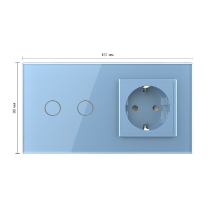 Сенсорный выключатель комбинированный на 2 линии 1 розетка 2 модуля Синий Livolo