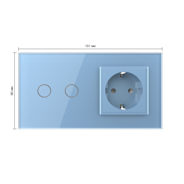 Сенсорный выключатель комбинированный на 2 линии 1 розетка 2 модуля Синий Livolo