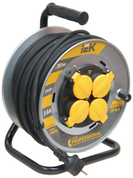 Катушка УК30 на мет. с термозащитой 4 места 2P+PE/30м КГ 3х1,5мм2 IP44 PROFESSIONAL IEK