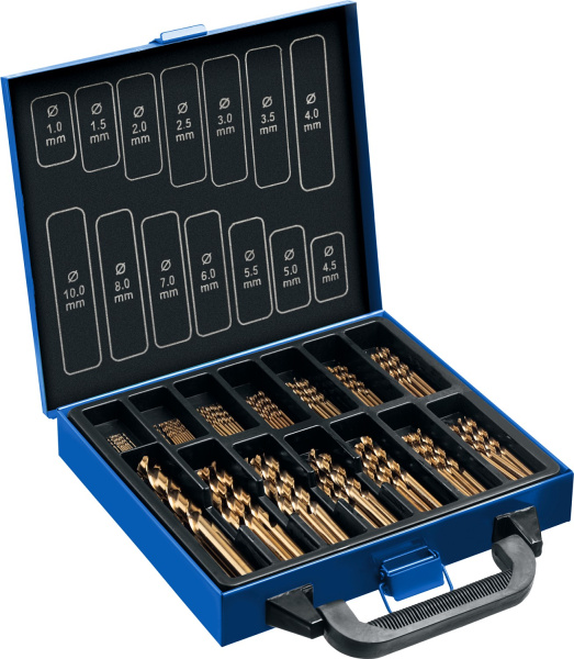КОБАЛЬТ 99шт(1-10мм), Набор сверл по металлу, сталь Р6М5К5, класс А, мет.бокс ЗУБР