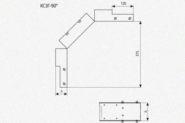 Лоток замковый глухой КСЗГ 500х110-90 УХЛ1 для поворота трассы вниз на 90, горячее цинкование S1,5