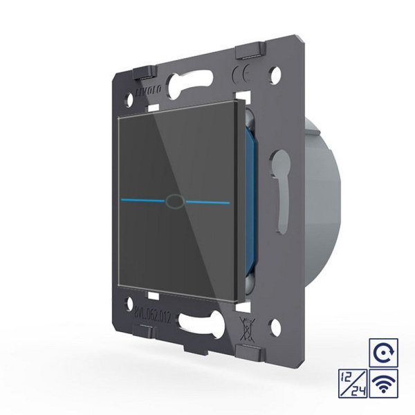 Одноклавишная сенсорная кнопка Quadro 12/24В с радиоупр., цвет черный (механизм) Livolo