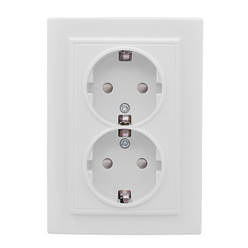 Минск Розетка 2-местная СП с заземлением 16А белая с защ, штор, EKF