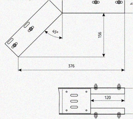 Лоток перфорированный КС 75х65-45 УТ1,5 для поворота трассы вниз на 45, горячее цинкование, S1,5
