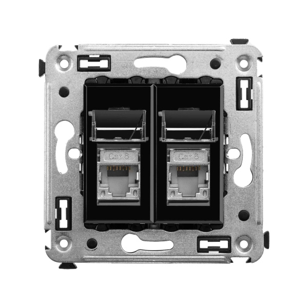 Компьютерная розетка RJ-45 в стену, кат.6 двойнаяэкранированная,"Avanti", "Черный квадрат" DKC