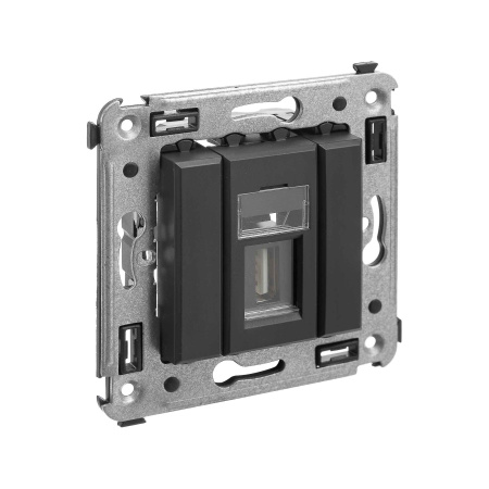 USB 2.0 розетка одинарная в стену, тип А-А, "Avanti", "Черный матовый" DKC