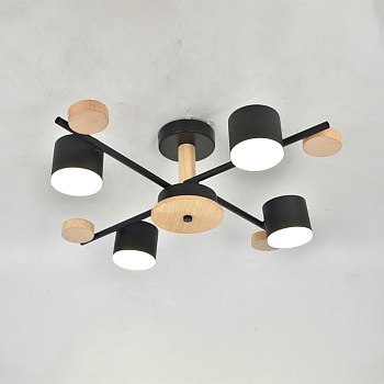 Люстра под лампу GCHL-4GX53-M Черная+Дерево Венто General