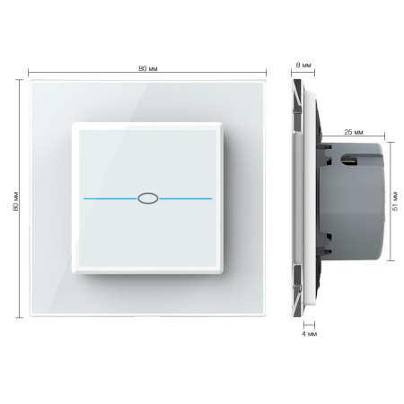 Сенсорный выключатель Quadro 1 клавиша 1 пост Белый Livolo