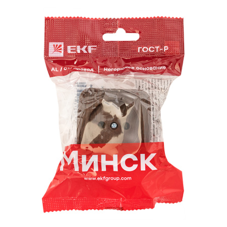 Минск Розетка 1-местная ОП 10А без заземления тёмное дерево EKF