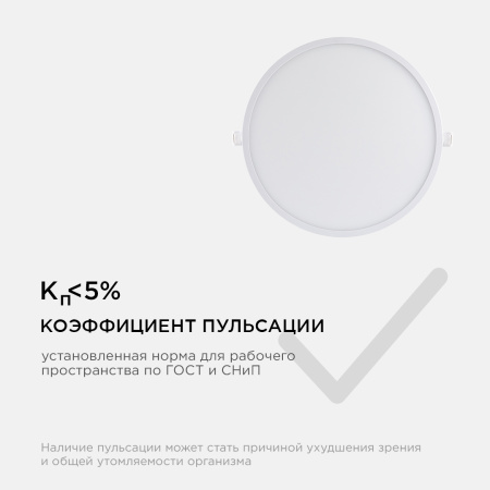 06-56 Светодиодная панель встраиваемая круглая 220В, 24Вт, CRI:80Ra, 1920Лм, Ф 220/208 мм, алюминиевый корпус, изолированный драйвер, 6500K APEYRON