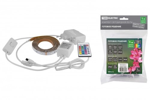 Комплект светодиодной ленты SMD5050-30 LED/м-12 В-7,2 Вт/м-IP20-RGB (1 м), 12 Вт, IR-контроллер TDM фото 2