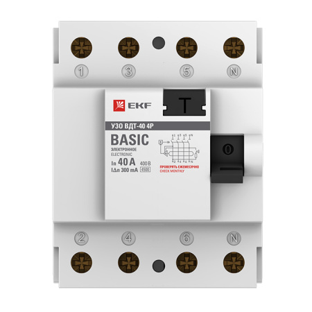 Устройство защитного отключения ВДТ-40 УЗО 4П 40А (электронное) 4,5кА 300мА Basic EKF