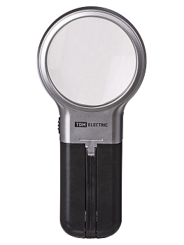 Лупа ручная круглая, d 60 мм, 3-х крат. увел., рукоятка-трансформер, LED подсветка, 2хАА, TDM