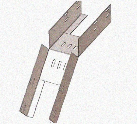 Лоток перфорированный КС 600х100-45 УТ1,5 для поворота трассы вниз на 45, горячее цинкование, S1,5