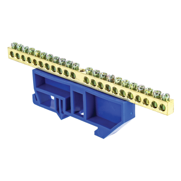 Шина "0" N (6х9мм) 22 отверстия латунь синий изолятор на DIN-рейку PROxima EKF