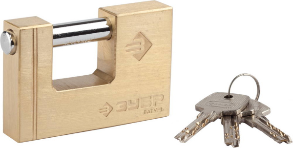 Замок "ЭКСПЕРТ" навесной, латунный корпус, П-образная форма, 90мм ЗУБР