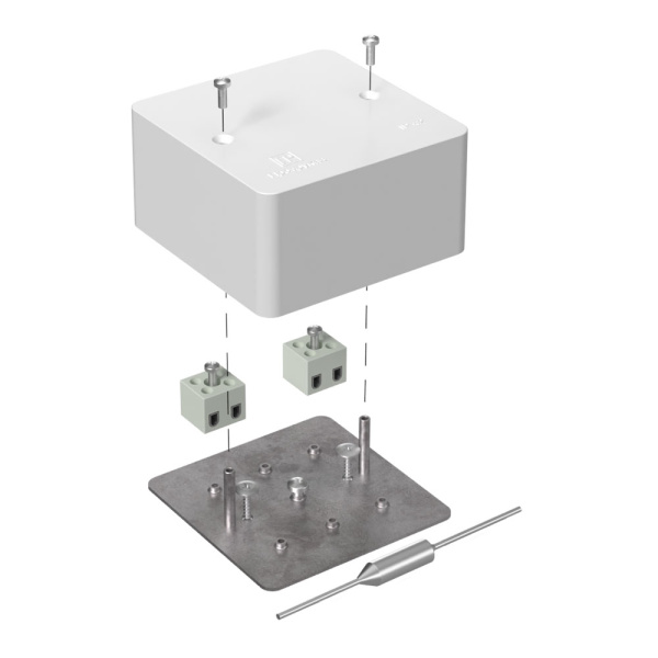 Коробка огнестойкая для кабель-канала 40-0460-FR2.5-4-П Е15-Е120 с термопредохранителем 85х85х45 RAL9003 Промрукав (44 шт/уп)