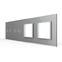 Панель для 2-х сенсорных выключателей и 2-х розеток, 4 клавиши (2+2), цвет серый, стекло Livolo