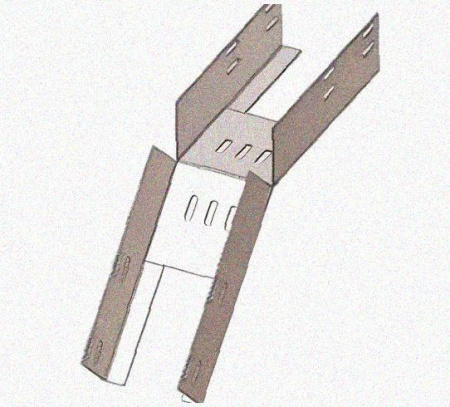 Лоток перфорированный КС 600х50-45 У3 для поворота трассы вниз на 45, окрашенный, S1,5