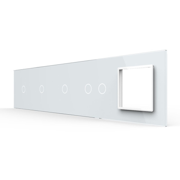 Панель для 4-х сенсорных выключателей и розетки, 5 клавиш (1+1+1+2), цвет белый, стекло Livolo