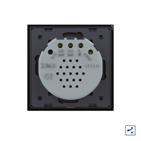 Сенсорный проходной выключатель 2 клавиши 1 пост Черный Livolo