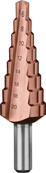 Сверло ступенчатое, 6-20мм, 8 ступеней, кобальтовое покрытие, КОБАЛЬТ, серия Профессионал ЗУБР Сверло ступенчатое, 6-20мм, 8 ступеней, кобальтовое покрытие, КОБАЛЬТ, серия Профессионал ЗУБР