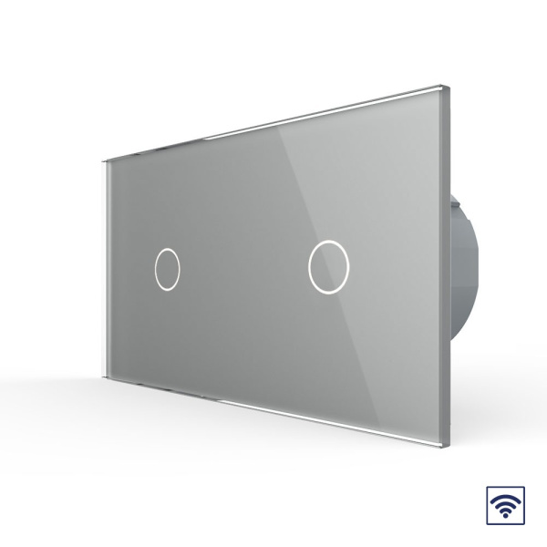 Сенсорный радиоуправляемый выключатель 2 клавиши (1-1), 2 поста Серый Livolo