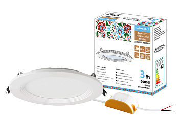 Светильник ультратонкий встраиваемый светодиодный "Даунлайт НАРОДНЫЙ" СВО п (белый) 3Вт 6000К TDM
