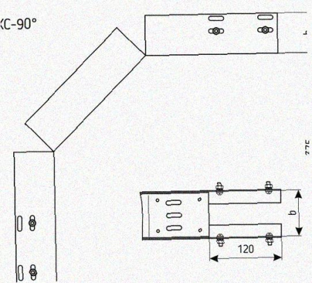 Лоток перфорированный КС 100х80-90 УТ1,5 для поворота трассы вниз на 90, оцинкованный лист S1,5
