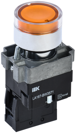 Кнопка управления LA167-BW3571 d=22мм RC 1з с подсветкой желтая IEK
