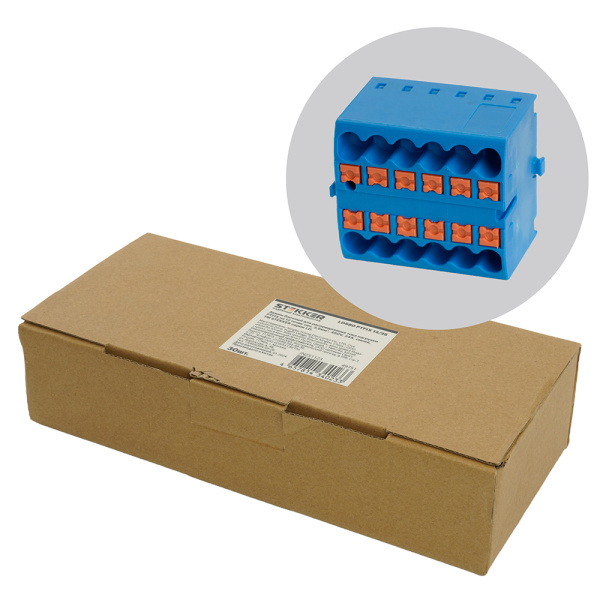 Зажим блочный (групп) для распред.тока нагрузки push-in на 12 точек, сеч 2,5 мм², 450V, 24А, синий LD580 PTFIX 12/25 STEKKER