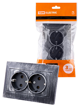 Розетка двойная 2П+З 16А 250В старинное серебро "Лама" TDM