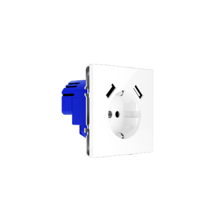 Розетка встраиваемая Voltum S70 с заземлением и защитными шторками, 16А, с USB, A+A, (белый глянцевый)