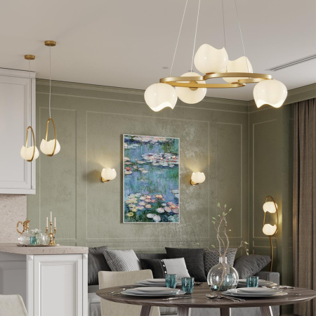 Люстра E14 5*40W WATERLILY золотой/белый/стекло ODEON LIGHT