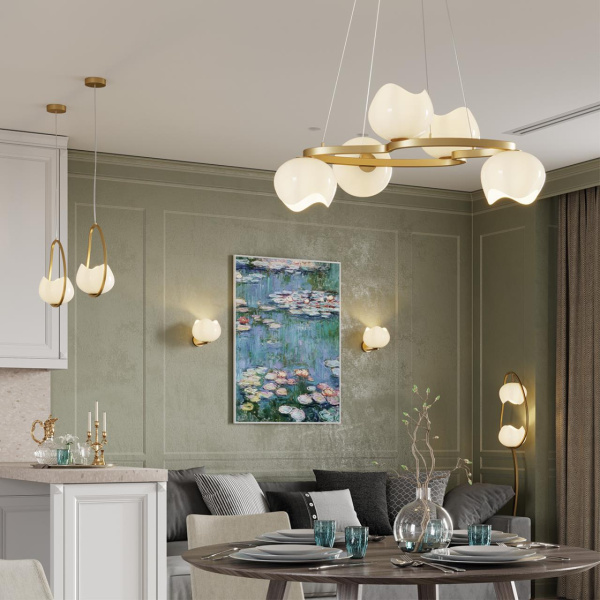 Бра E14 1*40W WATERLILY золотой/белый/стекло ODEON LIGHT